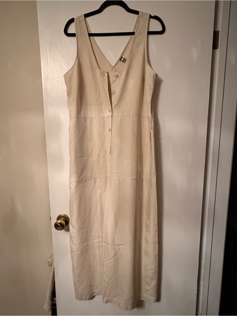 Old Navy Beige Wide Leg Linen Blend Jumpsuit with Pockets - Size M